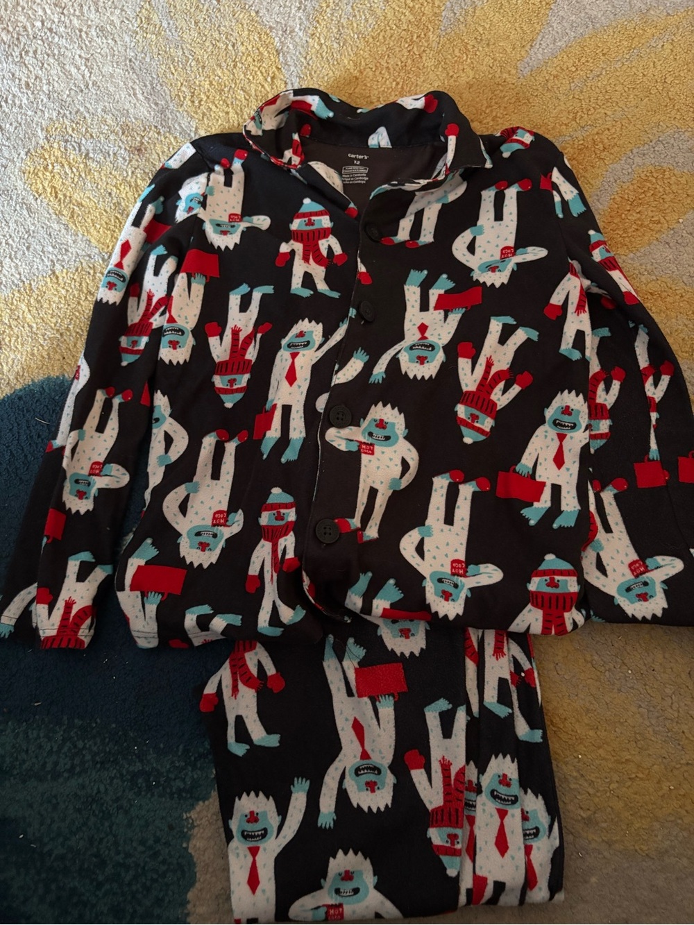 Carter's Black Pajama Set with White & Teal Yeti Print and Red Accents